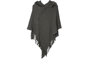 JFAN Ponczo z kapturem zimowym haczykiem z frędzlami Poncza damska elegancka dzianina peleryna z frędzlami sweter z kapturem ciepły szal