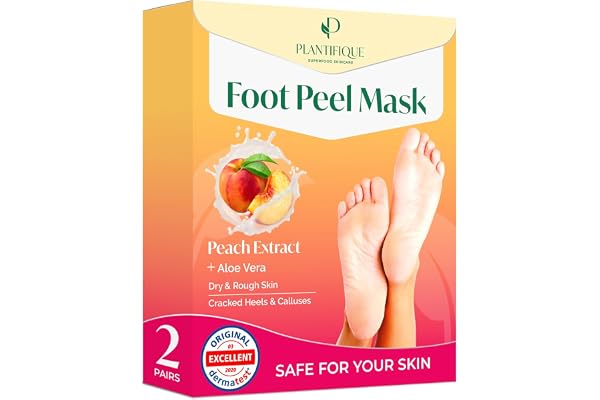 PLANTIFIQUE Masque Pied Peeling Pêche 2 PAIRES | Chaussette Exfoliante Pieds très Secs et Abîmés | Gommage Callus Soin Peau Morte | Foot Peel Mask