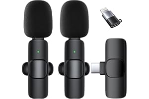 SINGPHERE Wireless Lavalier Microphone for iPhone - iPad,Android Phone，2 Pack Mini Microphones with AI Noise Reduction and Crystal Sound Quality for Recording Interviews, Vlogging, TikTok, YouTube, Video