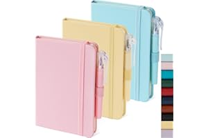 NIRMIRO Piccolo taccuino con penna, mini diario tascabile in pelle per donne, piccolo blocco note tascabile per lavoro, appunti, organizzazione, rosa, giallo, azzurro cielo