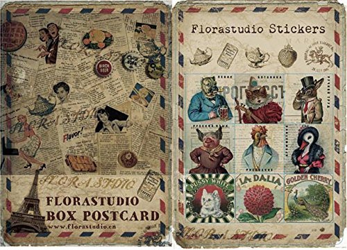 YPSelected Conjunto de 10 hojas de pegatinas Vintage Deco pegatinas de papel de la etiqueta engomada de Scrapbooking