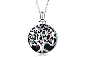 Quiges Pendentif Unisex Memorial Urne pour Les Cendres Arbre de Vie en Acier Inoxydable avec Collier de Chaîne Réglable de 46 à 52 cm