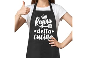 Halinuia Grembiule da Cucina Donna con 2 Tasche Ampie, Cotone Grembiule Divertente per Grigliate, Forno e Cucina Professionale - Impermeabile e Lavabile (Design Regina della Cucina)