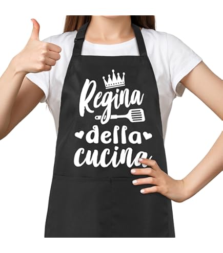 Grembiule Da Cucina Donna Con Tasche - Design Divertente 'Regina Della Cucina', Impermeabile E Lavabile - Foto 9