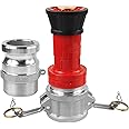 NOVINO Fire Hose Nozzle, 2" NPSH Heavy Duty Industrial Fire Hose, Constant Flow Mist Nozzle with 2 Pack 2" Aluminum Camlock Fittings