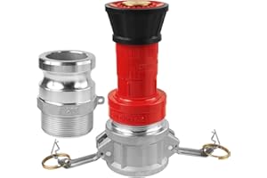 NOVINO Fire Hose Nozzle, 2" NPSH Heavy Duty Industrial Fire Hose, Constant Flow Mist Nozzle with 2 Pack 2" Aluminum Camlock Fittings