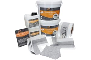 BTEC Dicht-Set Bad "Standard" 12 Kg Flüssigfolie, 4 Innenecken, 4 Wandmanschetten, 2 Außenecken, 20m Dichtband, 2l Tiefgrund Abdichtung Dichtset Abdichtungsset Fliesenabdichtung