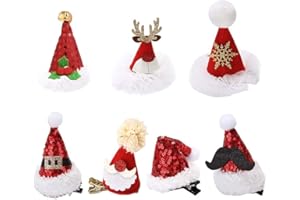 FRGASGDS Christmas Hat Santa Hat Hair Clip,7Pcs Hair Clips Set Santa Hat Hair Clips Sequin Barrettes Hairpins Red Christmas Hair Clip Alligator Clip Red Party Hair Accessories for Christmas Hat Ornaments