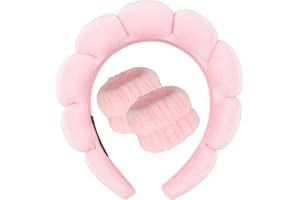 DRESHOW Bandeau Spa pour le Lavage du Visage Set de Poignets éponge doux en Tissu éponge pour le Maquillage et Les Soins de la Peau Bandeau Antidérapant pour les Femmes