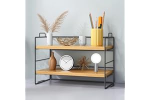 Corsehild Desk Storage Shelf 2 Tiers Desk Storage Organizer Display Shelf Rack Freestanding Table Top Shelves Multipurpose Desktop Bookcase Stand Counter Top Shelf Storage for Office Home (Wood Color)