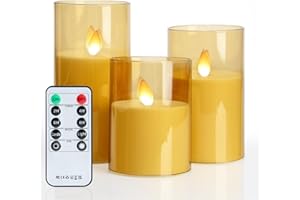 BIQIQI Candela Senza Fiamma a LED, Set da 3 Pezzi di Simulazione Acrilica Tazza di Candela Tremolante con Lampada in Filo di Rame, Lume di Candela Telecomandato con Timer(Marrone)