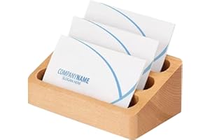 RoxNvm Wood Business Card Holders, 3-Tier Creative Business Card Stand, Office Business Card Holders Display, Beech Cards Stand Case Organizer for Offices,Home,School ,Capacity 30-50 Cards