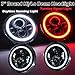 Produktbild Omotor Pair 40W 7 Inch Round Osram Led Headlight Blub Red Signal & White DRL Halo Angle Eyes High/Low Beam Jeep 97-15 Wrangler JK LJ TJ (7 Inch Round Halo Black Housing) Motorcycles Headlight