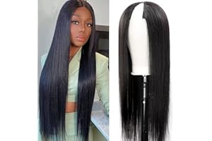 EMOL Perruque Femme Naturelle Straight V Part Wigs Human Hair 14 Pouces Perruque Bresilienne Lisse Ppgrade U Part Wig Human Hair Less Leave Out Lace Wig Human Hair Perruque Cheveux Humain Femme (35.56 cm)