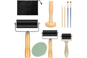 Dadabig 3 Piezas Rodillo de Pegamento de Goma, Rodillo para Tinta, con 1 rodillo de setas y grabado para gráficos,Asas de Madera Rodillo, Juego de rodillos para Estampados,Papel Pintado y Manualidades