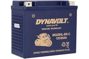 DYNAVOLT - NANO-GEL MG20HL-BS-C Motorradbatterie 12V 20Ah 410A. Ersetzt YTX20HL-BS. Maße: 175x87x154mm. Wartungsfreie Motorradbatterien mit Nano-Gel-Technologie. Ideal für Rennmotorräde