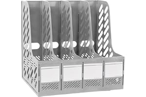 Elezeal Plastic A4 Magazine Holder, Sturdy File Organiser Desktop, A4 Vertical Folder Rack File Divider Document Bookshelf File Sorter Office School Home