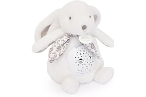 DOUDOU ET COMPAGNIE - Veilleuse Musicale Lapin blanc avec Projection d’Étoiles – Doudou Peluche avec Mélodies et Lumières Apaisantes – Compagnon Nuit Bébé – Idée Cadeau Naissance - DC4202