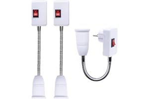 LAKONEI 3 Piezas Portalámparas E27 Adaptador con Interruptor, Lampara Enchufe Rotación de 360° Lámpara de Pared con Brazo Flexible Casquillo E27/E26 para Iluminación Interior (Sin Bombillas)