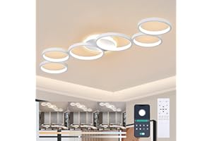 LIYABBER Lampa Sufitowa LED Ściemniana Lampa Sufitowa Biały Światło Salonowe Światło Sypialni Zdalne Sterowanie i Aplikacją, Nowoczesna Oświetlenie Sufitowe Okrągłe 6 Pierścień z Funkcją Pamięci, L113cm/69W