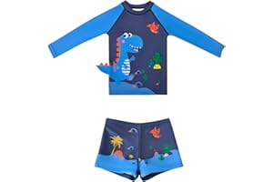 Trendy Boy Maillots de Bain à Manches Longues Rashguard Sets Maillot de Bain Protection Solaire Vêtements de Bain pour Garçons de 2 à 12 Ans