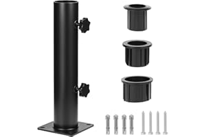 QWORK® Soporte sombrillas Ajustable, pie sombrilla Jardin con 3 Anillos reductores de PVC (32/38/48 mm), Ideal para Suelos de hormigón, losas de Cemento, Suelos de Madera