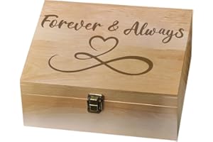 arricraft 1 Pc Wood Memory Keepsake Box, Forever and Always Memory Box with Hinged Lids Infinite Love Keepsake Chest for Wedding Anniversary Photo Letter Storage 24.5x19.5x10.3cm