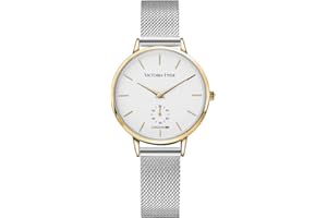 VICTORIA HYDE Fashion Elegant Women Watch with Clear White Dial Analog Quartz Detachable Genuine Leather Strap Stainless Steel Mesh Band