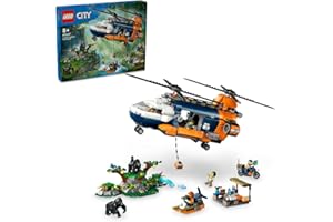 LEGO City Helikopter badaczy dżungli w bazie, zabawka dla dziecka, zabawki kreatywne do budowania dla dzieci, chłopców i dziewczynek, 5 minifigurek i 3 figurki gorylów, prezent dla 8-latka, 60437