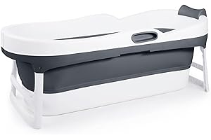 HELLO BATH HelloBath® Bañera Plegable XL 147x63x52 cm para Adultos | Bañera Portátil con Reposacabezas & Manguera de Desagüe Extensible (3 m) | Móvil para Ducha & Exterior | Gris Oscuro