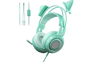 Somic G951S Écouteurs de Jeu Vert avec Microphone pour PS4 ps5 Xbox One PC Écouteurs de Type Oreille de Chat avec Microphone câblé pour Les Filles Femmes