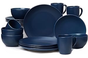 HOMD 16-Pieces Stoneware Dinnerware Set, Dinner Set, Kitchen Dinnerware Ceramic Crockery Set, Dinner Service Set for 4, Include Dinner Plate, Dessert Plate, Cereal Bowl and Mug. (Navy Blue)