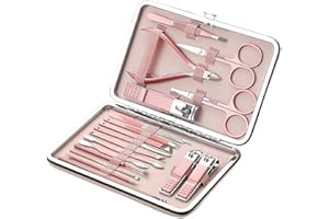 Cyleibe 18pcs Manicure and Pedicure Set, Nail Grooming Kit, Stainless Steel Nail Clipper Set for Ladies Women Girls Travel/Office/Home (Rose Gold)