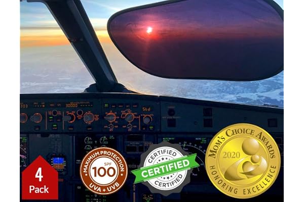 Kinder Fluff Pare-Soleil pour Fenêtre de Voiture et Avion (4X)– Le Seul Pare Soleil pour Bébé et Pilotes Certifié Qui Bloque 99,9% des Rayon UV– Protection Solaire pour Poste de Pilotage- P