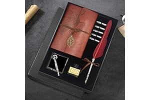 GCCL Quill Pen and Ink Set, Antique Feather Dip Calligraphy Pen Set, including Quill Pen, 5 Replacement Nibs, Pen Nib Base, Notebook, Ink, Gift Box, Best Gifts for Him Men Dad (Red)