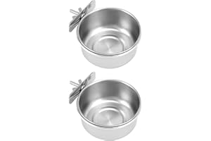 QWORK® 2 Pieces Bird Feeding Cups with Wing Nut, Stainless Steel Food Water Bowls for Bird Hamster Small Pet Cages (4 x1.8in/10x4.5cm)
