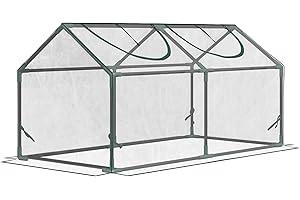 Outsunny Invernadero de Exterior 120x60x60 cm Invernadero de Jardín con 2 Ventanas Enrollables Marco de Acero y Cubierta de PVC Anti-UV Impermeable para Cultivo de Plantas Verduras Flores Transparente