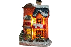 JAWSEU Pueblos Navideños, Casas De Pueblo De Nieve Resina, Led Casita De Navidad Que Brilla Intensamente, Decoracion de Luces LED Adorno de Mesa de Escena de Pueblo de Navidad
