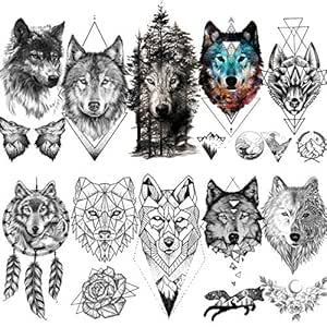 Laroi 10 Blatter Grosse Geometrische Realistische Wolf Temporare Tattoos Frauen Erwachsene Gefalscht Arm Wald Gebirge Lowe Kojote Manner Schwarze Tattooaufkleber Kinder Arm Wald Tatoos Armband Amazon De Beauty