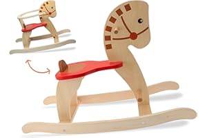 Teorema Giocattoli 40612 - Cavallo a Dondolo per bambini in Legno con anello di sicurezza, Portata max. 35kg, Marrone E Rosso