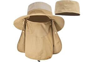 ehsbuy Fischerhut Herren Breiter Krempe Mesh Tropenhut Safari Hut Faltbar Sonnenhut mit Gesichtsbedeckung Nackenklappe