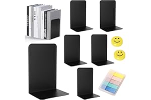 KIMIGO 6 Sujetalibros de Metal,Sujeta Libros Estanteria de Metal de Alta Resistencia,21 × 13,5 × 9 cm,con 2 imanes y Papel para Notas, Ideal para escuelas, oficinas y hogares (Color Negro)