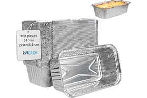 Enpack Aluschale R14/901L - Aluschalen mit Deckel 22x12x5,5 cm - Menüschale - 940 ml Füllmenge - Form für Lebensmittel - Grillschalen - Einwegverpackungen - Einmalbehälter für Pasta (100, ohne Deckel)