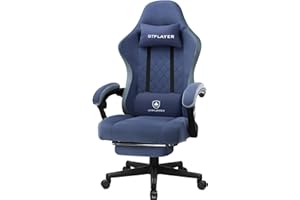 GTPLAYER Fotel gamingowy z podnóżkiem, krzesło biurkowe z poduszką kieszeniową, krzesło do biura domowego, ergonomiczne, wysokie oparcie, podparcie lędźwiowe, wytrzymałe, szerokie, granatowe