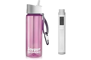 Joypur Gourde filtrante eau non potable Bouteille d'eau extérieure avec filtre 650 ml Filtre à eau de survie avec 5 couches de matériaux filtrants pour le sport Camping Randonnée, Rose