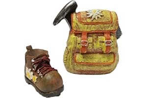 MIAMIXA 2er-Set Miniaturen Wanderschuh und Wanderrucksack für Tischdekoration oder Geschenkdeko 4x5 cm und 3x2 cm Bastelset aus Rucksack und Trekkingschuh Miniatur Thema wandern > Dekoidee > Berge > Edelweiss