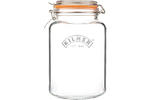 Kilner Square Clip Top Jar 3L (3000ml) Airtight Glass Jar for Preserving Whole Fruits Vegetables and Storing Cereals Pasta Nests Pet Biscuits
