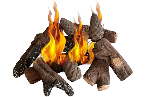 UKIYO Lot de 10 pièces en bois céramique décoratif pour cheminées au bioéthanol et au gaz Marron