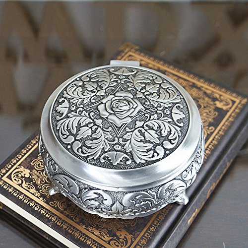 Unendlich U Elegant Rose Gravur Damen Metalllegierung Rund Schmuckschatulle Schmuckkasten Schmuckkoffer Schmuckkästchen Schmuckbox - 5