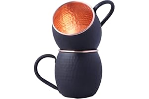 Staglife Tazas y tazas de cobre negro mate Moscow Mule con llantas de cobre oro rosa – Juego de 2 / 20 onzas